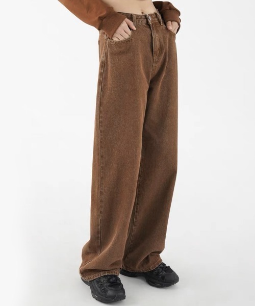 Sibra（シブラ）の「カラーヘビーツイル&デニムストレートパンツ（デニムパンツ・レディース・ブラウン/パープル・M）」の6枚目の写真