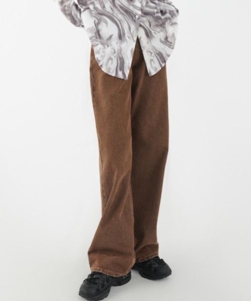 Sibra（シブラ）の「カラーヘビーツイル&デニムストレートパンツ（デニムパンツ・レディース・ブラウン/パープル・M）」の7枚目の写真