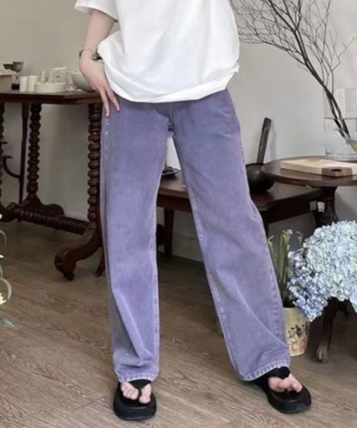 Sibra（シブラ）の「カラーヘビーツイル&デニムストレートパンツ（デニムパンツ・レディース・ブラウン/パープル・M）」の8枚目の写真