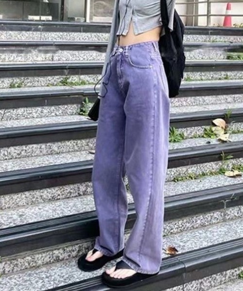 Sibra（シブラ）の「カラーヘビーツイル&デニムストレートパンツ（デニムパンツ・レディース・ブラウン/パープル・M）」の9枚目の写真