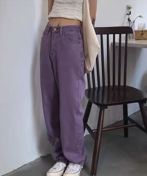 Sibra（シブラ）の「カラーヘビーツイル&デニムストレートパンツ（デニムパンツ・レディース・ブラウン/パープル・M）」の11枚目の写真