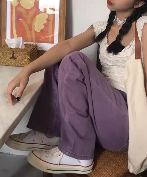 Sibra（シブラ）の「カラーヘビーツイル&デニムストレートパンツ（デニムパンツ・レディース・ブラウン/パープル・M）」の12枚目の写真