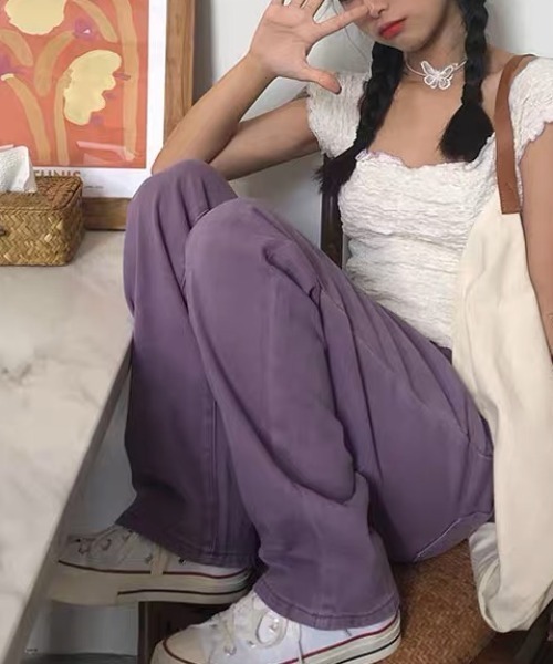 Sibra（シブラ）の「カラーヘビーツイル&デニムストレートパンツ（デニムパンツ・レディース・ブラウン/パープル・M）」の14枚目の写真