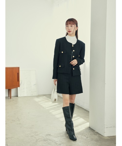 fifth（フィフス）の「ツイードジャケット（ノーカラージャケット・レディース・ブラック・M）」の4枚目の写真