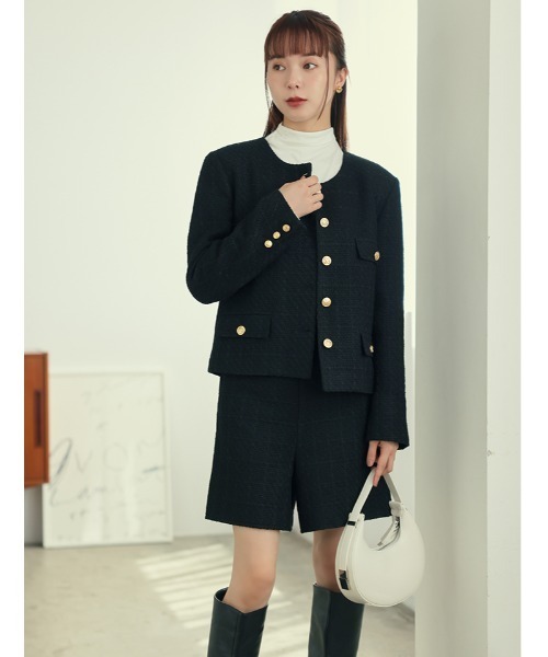 fifth（フィフス）の「ツイードジャケット（ノーカラージャケット・レディース・ブラック・M）」の16枚目の写真