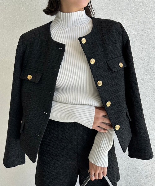 fifth（フィフス）の「ツイードジャケット（ノーカラージャケット・レディース・ブラック・M）」の17枚目の写真