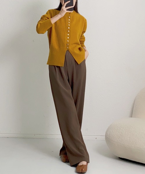 MAISON DE THERESE(メゾン ド テレーズ)の「ボタン開 クルーネックニットカーディガン セーター ボレロ(カーディガン/ボレロ・レディース・レッド/Mustard/アイボリー/チャコールグレー・FREE)」の6枚目の写真