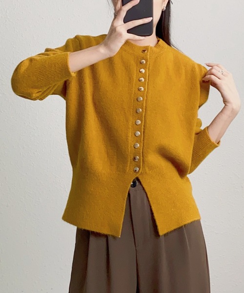 MAISON DE THERESE(メゾン ド テレーズ)の「ボタン開 クルーネックニットカーディガン セーター ボレロ(カーディガン/ボレロ・レディース・レッド/Mustard/アイボリー/チャコールグレー・FREE)」の11枚目の写真