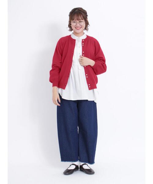 Samansa Mos2（サマンサ モスモス）の「【マシンウォッシャブル】くるみ釦クルーネックカーディガン（カーディガン/ボレロ・レディース・キャメル/レッド/キナリ/ブラック・F）」の11枚目の写真