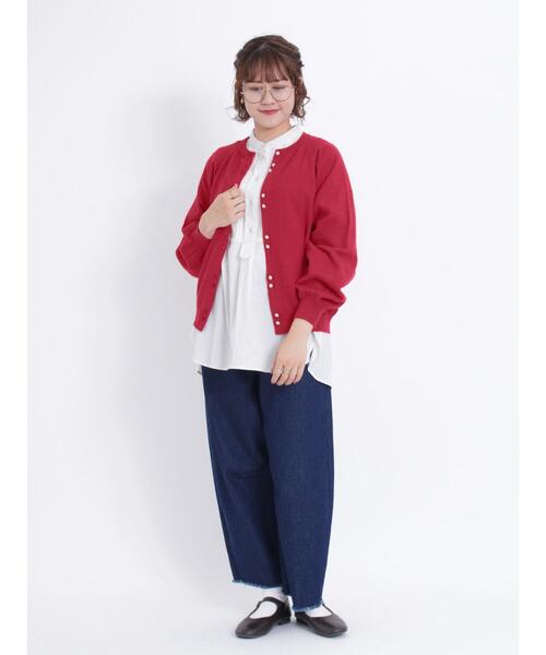 Samansa Mos2（サマンサ モスモス）の「【マシンウォッシャブル】くるみ釦クルーネックカーディガン（カーディガン/ボレロ・レディース・キャメル/レッド/キナリ/ブラック・F）」の12枚目の写真