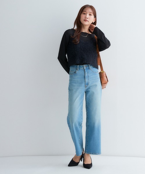 セール】小さいサイズ すごく伸びるワイドデニムパンツ 低身長さん