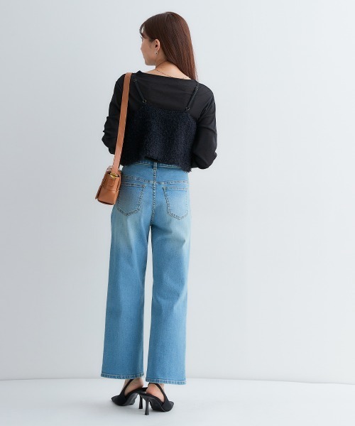 小さいサイズ すごく伸びるワイドデニムパンツ 低身長さん・小柄