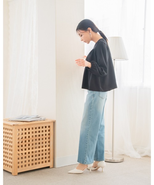 Petitjo（プッチージョ）の「小さいサイズ　すごく伸びるワイドデニムパンツ　低身長さん・小柄女性　選べる股下（デニムパンツ・レディース・ネイビー/ブルー系/ホワイト/ブラック・PSS1/PM1/PS1/PL1/PSS/PS/PL/PM）」の14枚目の写真