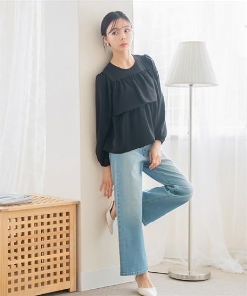 Petitjo（プッチージョ）の「小さいサイズ　すごく伸びるワイドデニムパンツ　低身長さん・小柄女性　選べる股下（デニムパンツ・レディース・ネイビー/ブルー系/ホワイト/ブラック・PSS1/PM1/PS1/PL1/PSS/PS/PL/PM）」の19枚目の写真