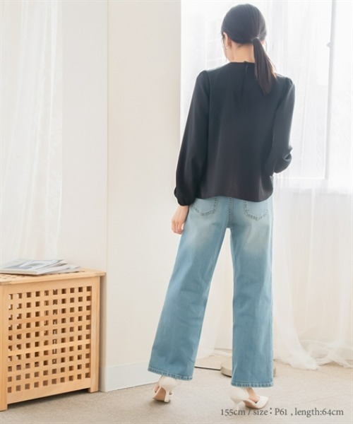 Petitjo（プッチージョ）の「小さいサイズ　すごく伸びるワイドデニムパンツ　低身長さん・小柄女性　選べる股下（デニムパンツ・レディース・ネイビー/ブルー系/ホワイト/ブラック・PSS1/PM1/PS1/PL1/PSS/PS/PL/PM）」の16枚目の写真