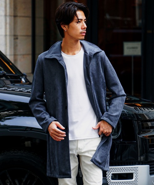 セール】スエードイタリアンカラーコート メンズ ロングコート