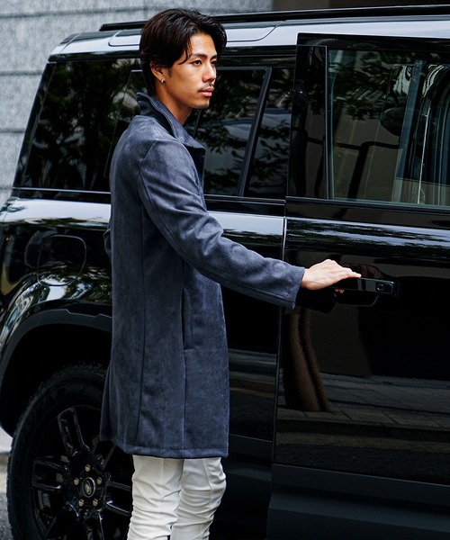 セール】スエードイタリアンカラーコート メンズ ロングコート