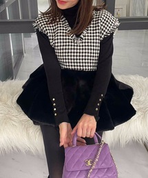 ファー切り替え ツィードジレ tops