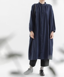 ラミーコットン綾ギャザースモックワンピース