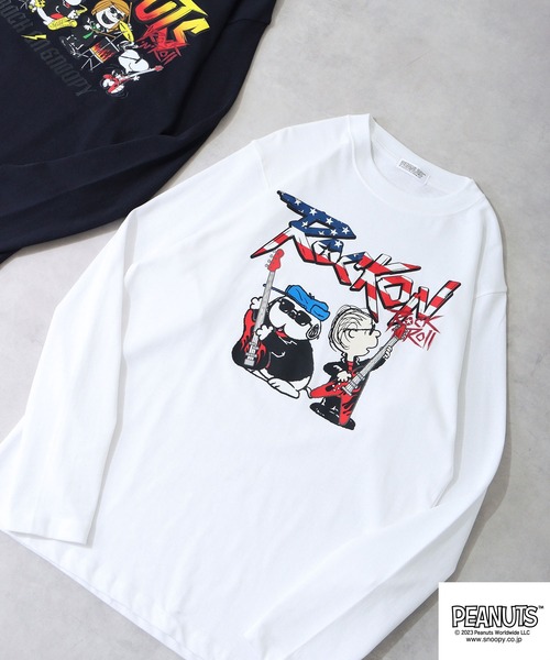 PEANUTS（ピーナッツ）の「PEANUTS スヌーピー ヘビーウェイト ロック 長袖 Tシャツ（Tシャツ/カットソー・レディース・ブラック系1/ネイビー/ホワイト系1/ブラック系2/ホワイト/ホワイト系2/ネイビー系1/ブラック/ネイビー系2・L/LL/M）」の2枚目の写真