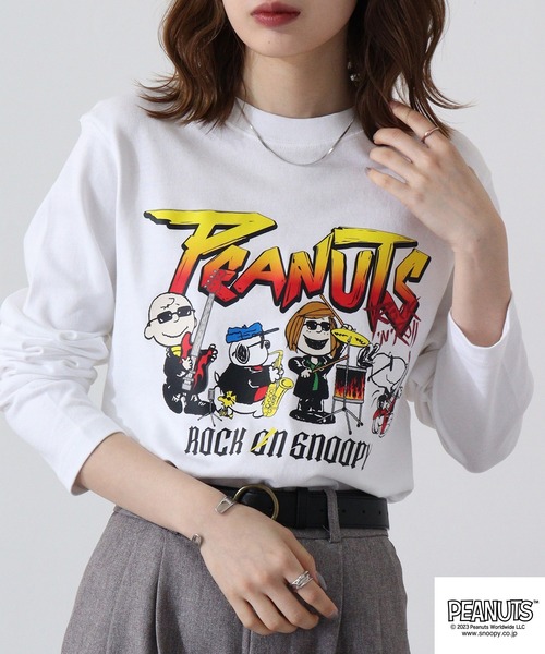 PEANUTS（ピーナッツ）の「PEANUTS スヌーピー ヘビーウェイト ロック 長袖 Tシャツ（Tシャツ/カットソー・レディース・ブラック系1/ネイビー/ホワイト系1/ブラック系2/ホワイト/ホワイト系2/ネイビー系1/ブラック/ネイビー系2・L/LL/M）」の18枚目の写真