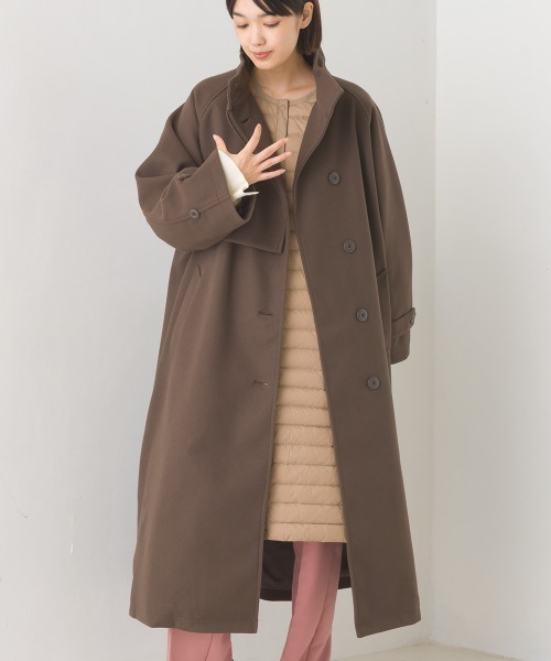 OMNES(オムネス)の「ニットモッサスタンドカラーロングコート(ステンカラーコート・レディース・アイボリー/ブラック/グレイッシュベージュ/チャコール/ダークブラウン/グレー・FREE)」の14枚目の写真