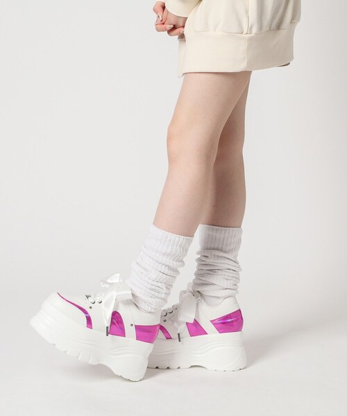 セール】サテンリボンレースアップ厚底スニーカー（スニーカー）｜cs