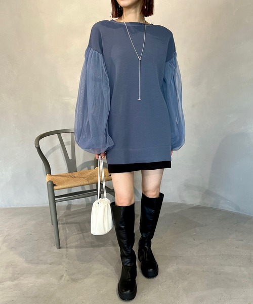 mystic（ミスティック）の「【サイズ展開あり】チュールスリーブカーディガン（カーディガン/ボレロ・レディース・ブルー/ベージュ/ブラック・1/2）」の14枚目の写真