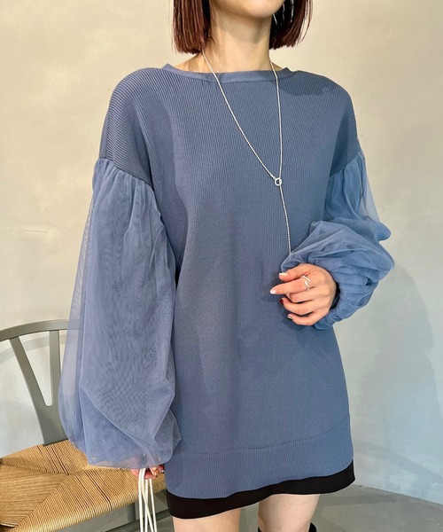 mystic（ミスティック）の「【サイズ展開あり】チュールスリーブカーディガン（カーディガン/ボレロ・レディース・ブルー/ベージュ/ブラック・1/2）」の8枚目の写真