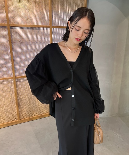 mystic（ミスティック）の「【サイズ展開あり】チュールスリーブカーディガン（カーディガン/ボレロ・レディース・ブルー/ベージュ/ブラック・1/2）」の19枚目の写真