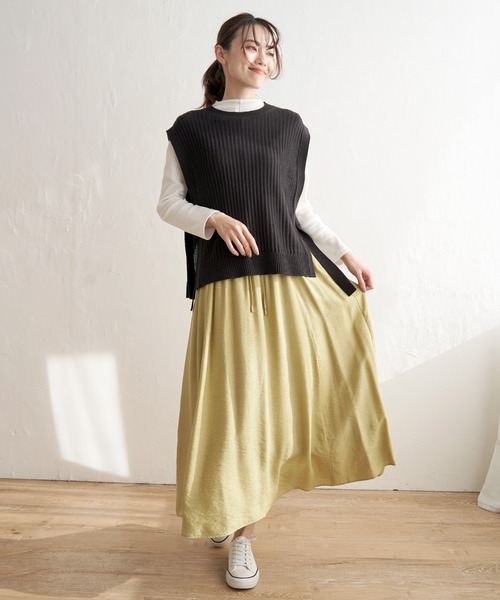 heihei リボンニットベスト セットアップ】綿混Backリボンニットベスト＋ティアードブラウス