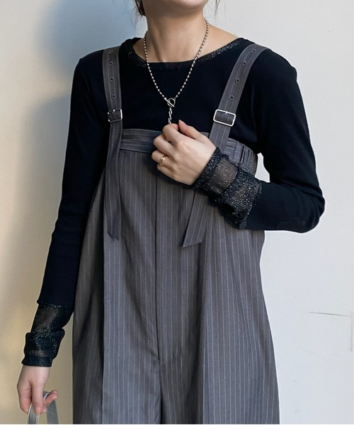 DouDou（ドゥドゥ）の「【WEB限定】ラメチュール切替トップス（Tシャツ/カットソー・レディース・ブラック/ライトグレー/オフホワイト・FREE）」の3枚目の写真