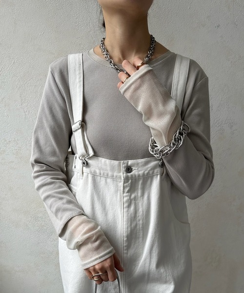 DouDou（ドゥドゥ）の「【WEB限定】ラメチュール切替トップス（Tシャツ/カットソー・レディース・ブラック/ライトグレー/オフホワイト・FREE）」の10枚目の写真