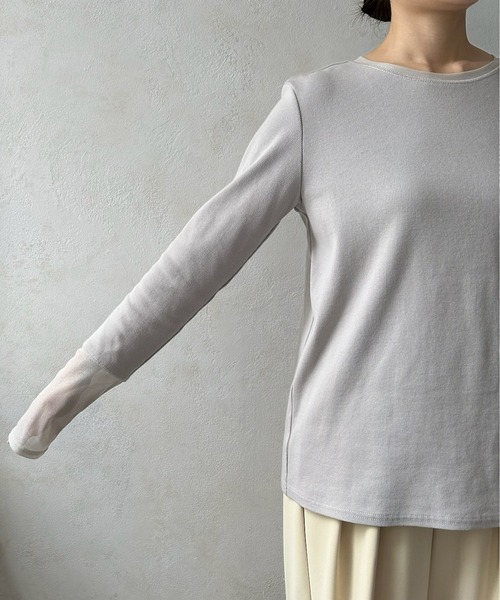DouDou（ドゥドゥ）の「【WEB限定】ラメチュール切替トップス（Tシャツ/カットソー・レディース・ブラック/ライトグレー/オフホワイト・FREE）」の15枚目の写真