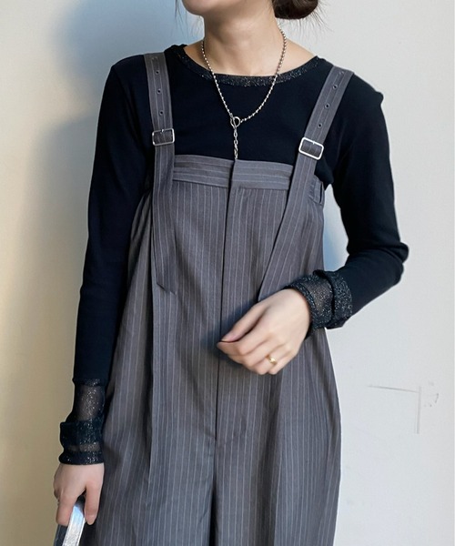 DouDou（ドゥドゥ）の「【WEB限定】ラメチュール切替トップス（Tシャツ/カットソー・レディース・ブラック/ライトグレー/オフホワイト・FREE）」の13枚目の写真