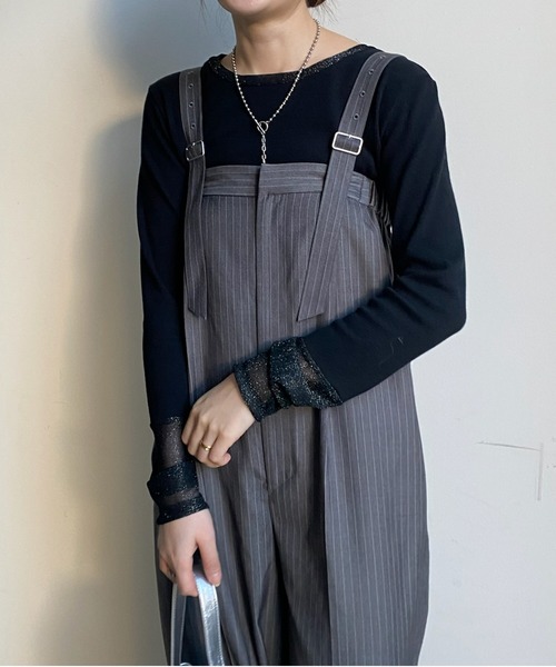 DouDou（ドゥドゥ）の「【WEB限定】ラメチュール切替トップス（Tシャツ/カットソー・レディース・ブラック/ライトグレー/オフホワイト・FREE）」の8枚目の写真