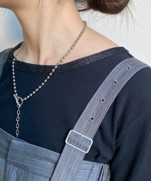 DouDou（ドゥドゥ）の「【WEB限定】ラメチュール切替トップス（Tシャツ/カットソー・レディース・ブラック/ライトグレー/オフホワイト・FREE）」の18枚目の写真