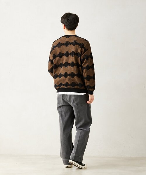 JOURNAL STANDARD relume(ジャーナルスタンダード レリューム)の「CALIFORNIA アモルファス ジャガードクルーネックニット(ニット/セーター・メンズ・ブラック/アイボリー/グリーン/ネイビー・MEDIUM/LARGE)」の5枚目の写真