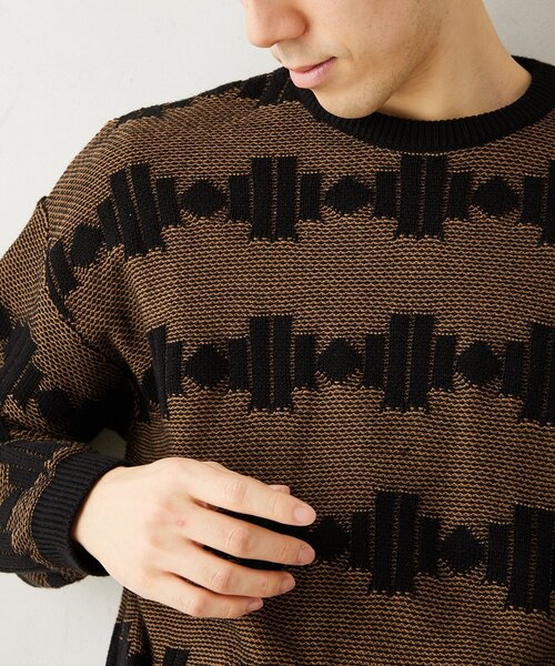 JOURNAL STANDARD relume(ジャーナルスタンダード レリューム)の「CALIFORNIA アモルファス ジャガードクルーネックニット(ニット/セーター・メンズ・ブラック/アイボリー/グリーン/ネイビー・MEDIUM/LARGE)」の6枚目の写真