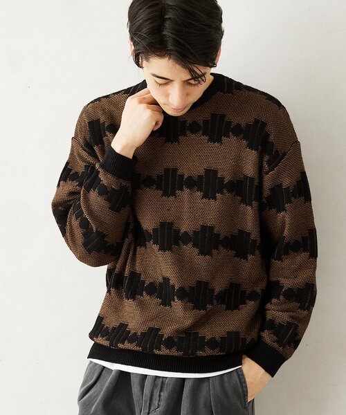 JOURNAL STANDARD relume(ジャーナルスタンダード レリューム)の「CALIFORNIA アモルファス ジャガードクルーネックニット(ニット/セーター・メンズ・ブラック/アイボリー/グリーン/ネイビー・MEDIUM/LARGE)」の10枚目の写真