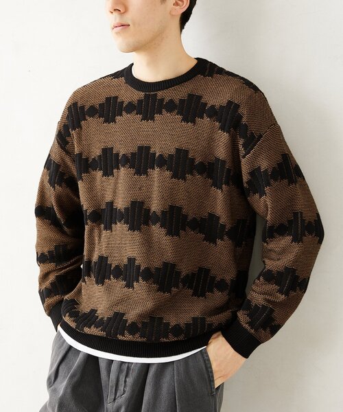 JOURNAL STANDARD relume(ジャーナルスタンダード レリューム)の「CALIFORNIA アモルファス ジャガードクルーネックニット(ニット/セーター・メンズ・ブラック/アイボリー/グリーン/ネイビー・MEDIUM/LARGE)」の8枚目の写真