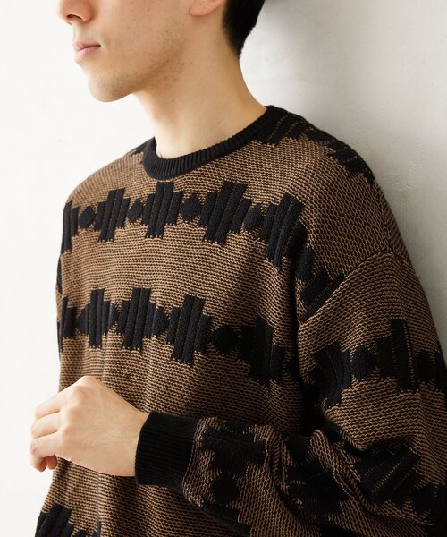 JOURNAL STANDARD relume(ジャーナルスタンダード レリューム)の「CALIFORNIA アモルファス ジャガードクルーネックニット(ニット/セーター・メンズ・ブラック/アイボリー/グリーン/ネイビー・MEDIUM/LARGE)」の12枚目の写真