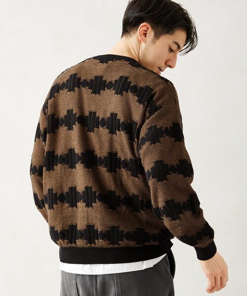JOURNAL STANDARD relume(ジャーナルスタンダード レリューム)の「CALIFORNIA アモルファス ジャガードクルーネックニット(ニット/セーター・メンズ・ブラック/アイボリー/グリーン/ネイビー・MEDIUM/LARGE)」の7枚目の写真
