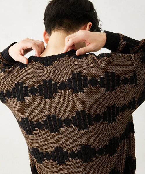 JOURNAL STANDARD relume(ジャーナルスタンダード レリューム)の「CALIFORNIA アモルファス ジャガードクルーネックニット(ニット/セーター・メンズ・ブラック/アイボリー/グリーン/ネイビー・MEDIUM/LARGE)」の11枚目の写真