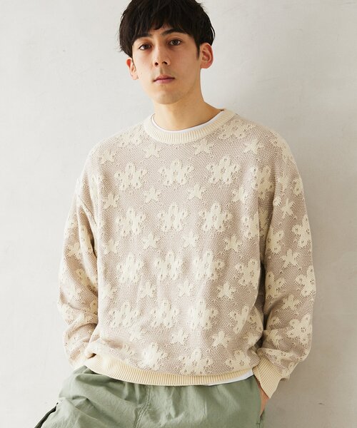 JOURNAL STANDARD relume(ジャーナルスタンダード レリューム)の「CALIFORNIA アモルファス ジャガードクルーネックニット(ニット/セーター・メンズ・ブラック/アイボリー/グリーン/ネイビー・MEDIUM/LARGE)」の15枚目の写真