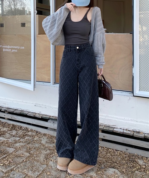 by muni:r（バイ ムニール）の「キルティングダイヤワイドデニムパンツ（デニムパンツ・レディース・ブラック・SMALL/MEDIUM）」の8枚目の写真