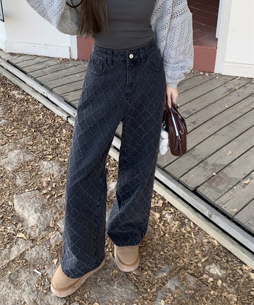 by muni:r（バイ ムニール）の「キルティングダイヤワイドデニムパンツ（デニムパンツ・レディース・ブラック・SMALL/MEDIUM）」の17枚目の写真