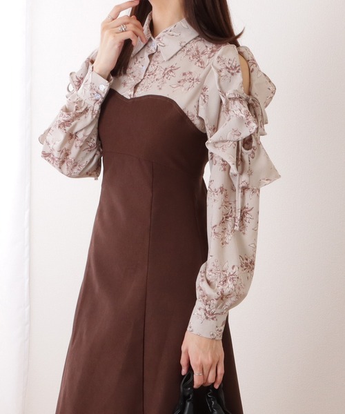 Lace Ladies（レースレディース）の「フリル付き カットアウト ドッキング シャツ ワンピース（ワンピース・レディース・ネイビー/ブラウン・S/FREE）」の3枚目の写真