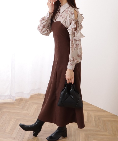 Lace Ladies（レースレディース）の「フリル付き カットアウト ドッキング シャツ ワンピース（ワンピース・レディース・ネイビー/ブラウン・S/FREE）」の4枚目の写真