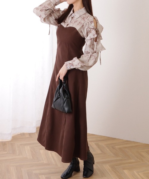 Lace Ladies（レースレディース）の「フリル付き カットアウト ドッキング シャツ ワンピース（ワンピース・レディース・ネイビー/ブラウン・S/FREE）」の5枚目の写真